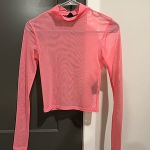 Urban Outfitters Pink Mesh long sleeve mock neck shirt - size XS